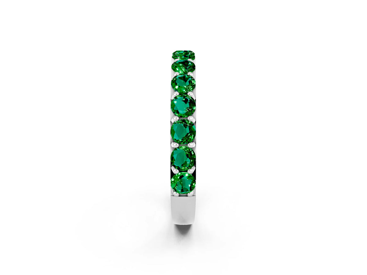 Round Emerald Polished Half Eternity Band in Platinum with Classic Prong Setting_2
