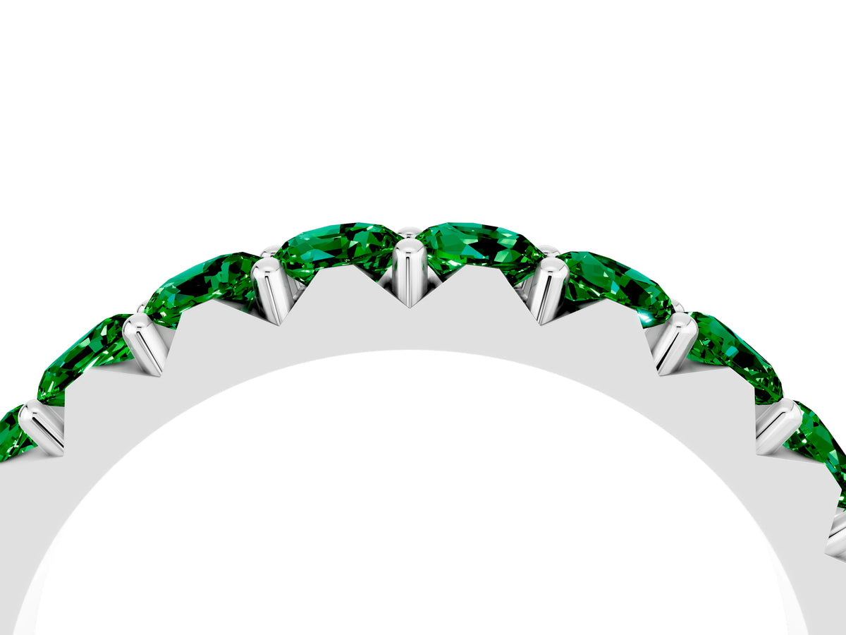Round Emerald Polished Half Eternity Band in Platinum with Classic Prong Setting_4