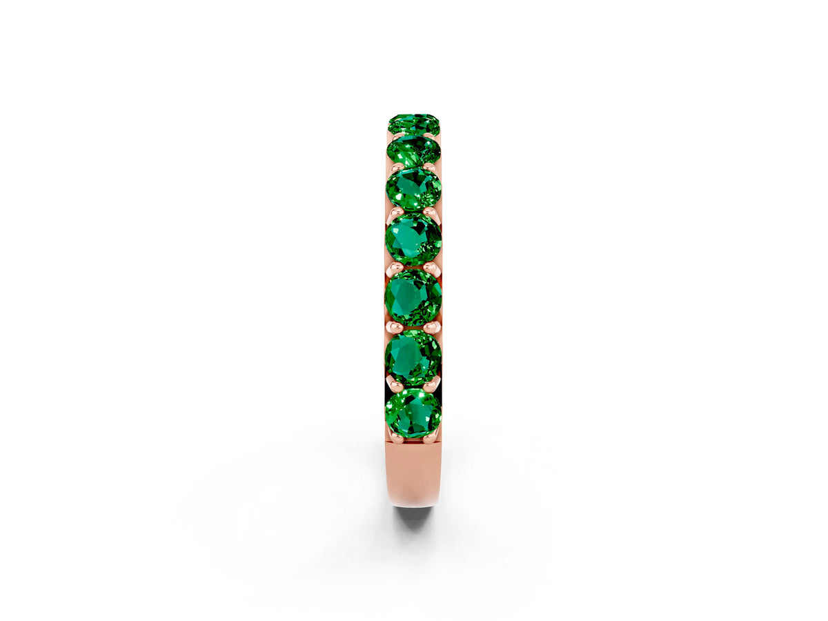 Round Emerald Polished Half Eternity Band in Rose gold with Classic Prong Setting_2