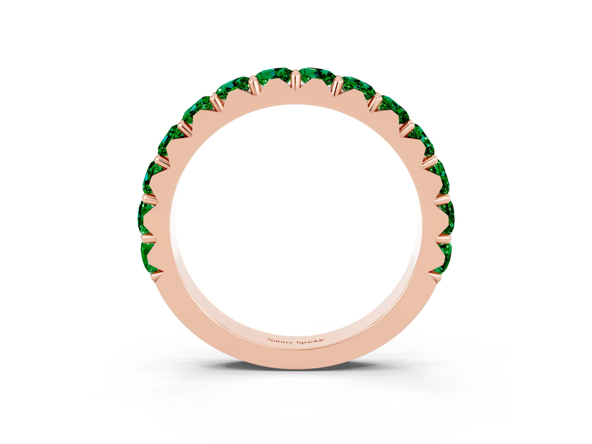 Round Emerald Polished Half Eternity Band in Rose gold with Classic Prong Setting_3
