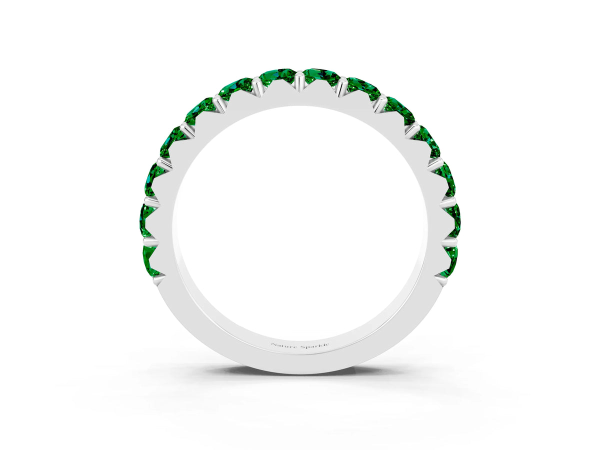 Round Emerald Polished Half Eternity Band in White gold with Classic Prong Setting_3