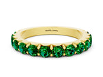 Round Emerald Polished Half Eternity Band in Yellow gold with Classic Prong Setting