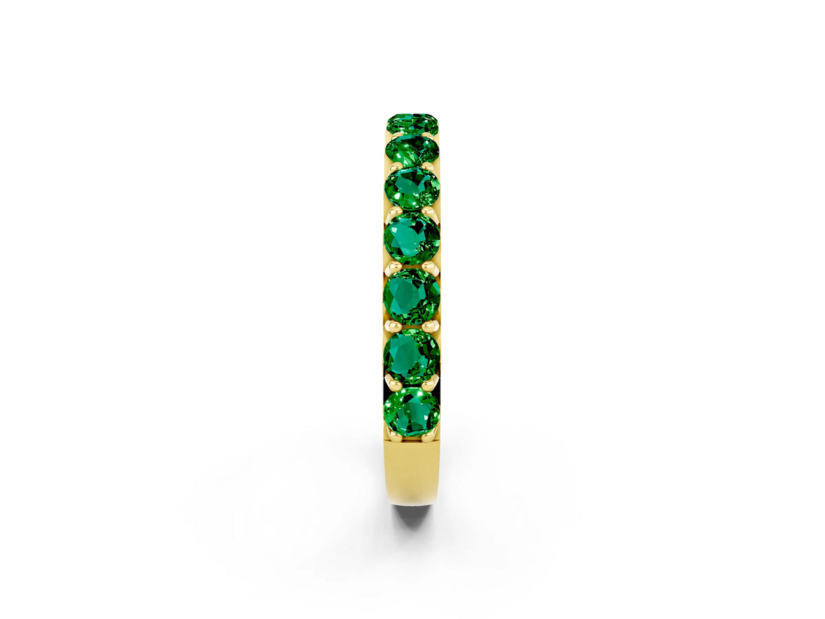 Round Emerald Polished Half Eternity Band in Yellow gold with Classic Prong Setting_2