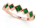 Round Emerald Square Bezel Chevron Band in Rose gold with Milgrain Detailing_1