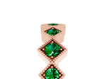 Round Emerald Square Bezel Chevron Band in Rose gold with Milgrain Detailing_5