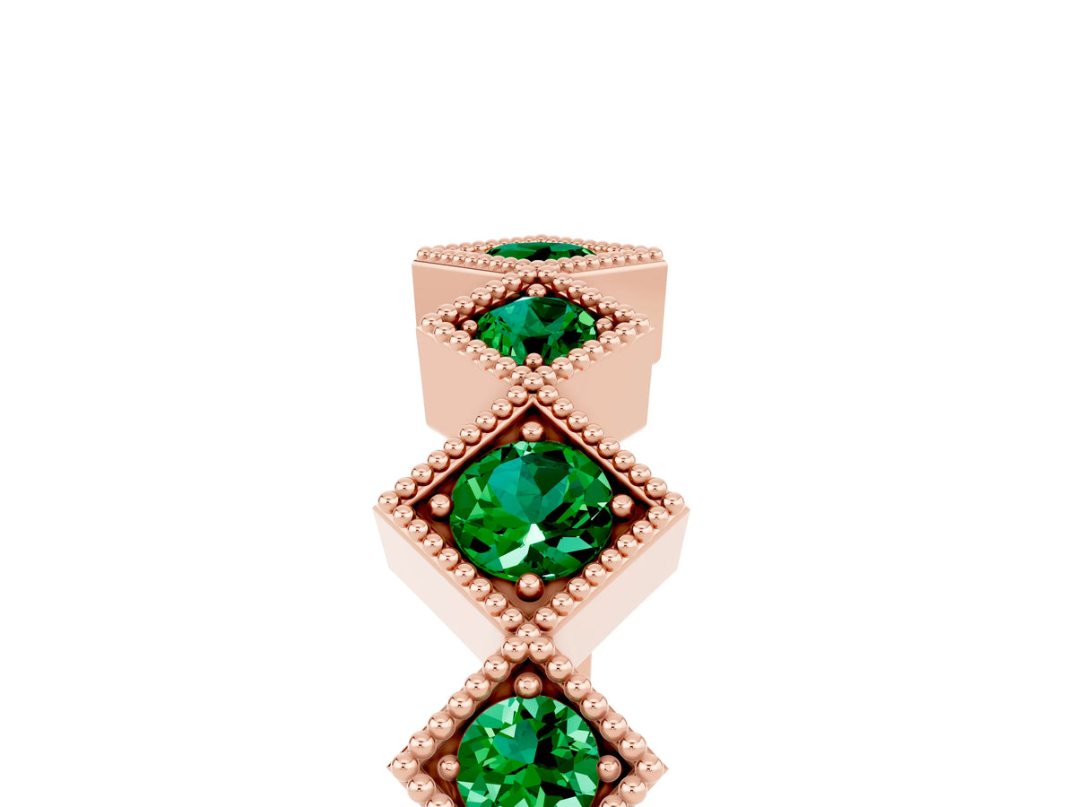 Round Emerald Square Bezel Chevron Band in Rose gold with Milgrain Detailing_5