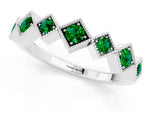 Round Emerald Square Bezel Chevron Band in Silver with Milgrain Detailing_1