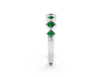 Round Emerald Square Bezel Chevron Band in Silver with Milgrain Detailing_2