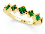 Round Emerald Square Bezel Chevron Band in Yellow gold with Milgrain Detailing_1