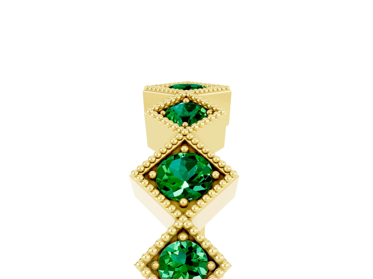 Round Emerald Square Bezel Chevron Band in Yellow gold with Milgrain Detailing_5