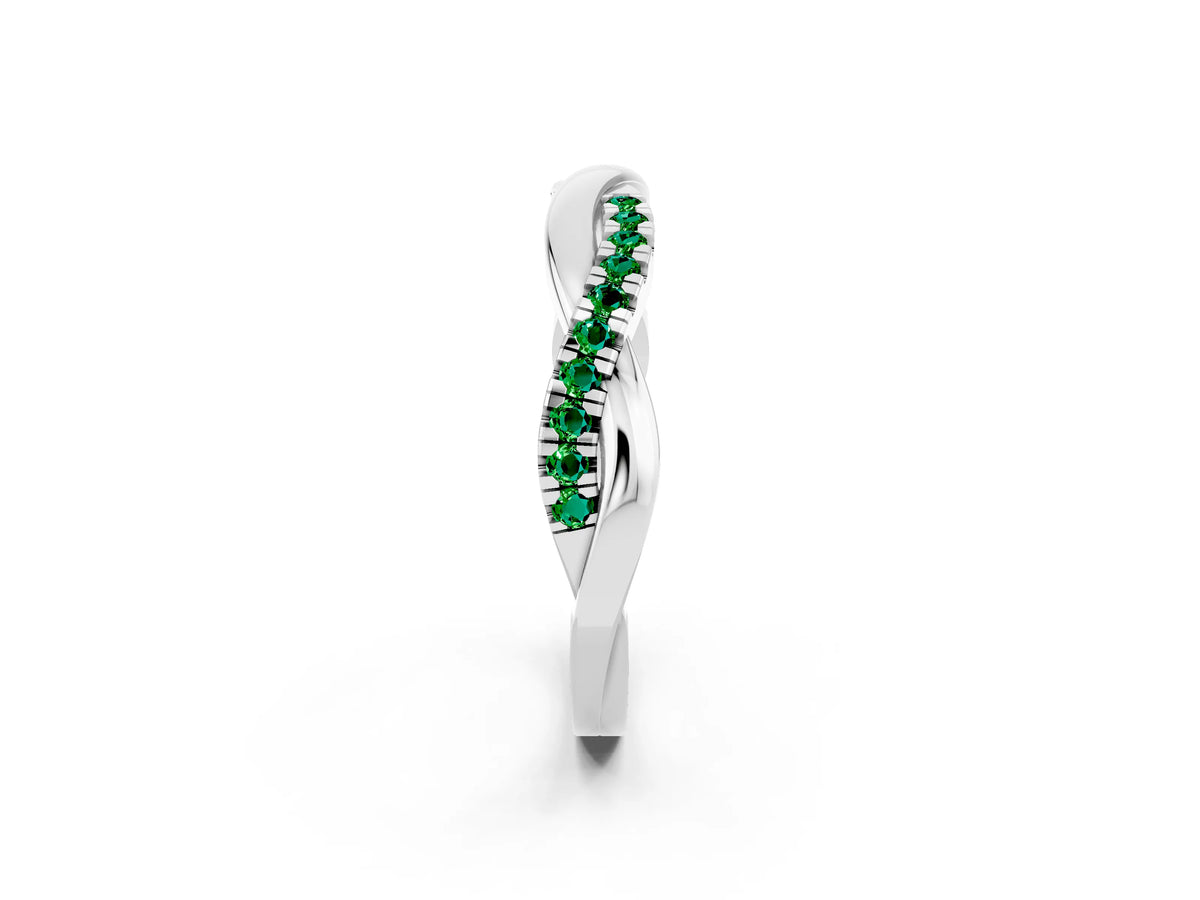 Round Emerald Twisted Infinity Band in Platinum with Prong Setting_2