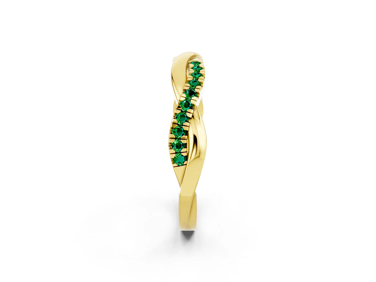 Round Emerald Twisted Infinity Band in Yellow gold with Prong Setting_2