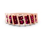 Round Garnet Anniversary Band in Rose gold with Channel Setting and Vertical Prongs