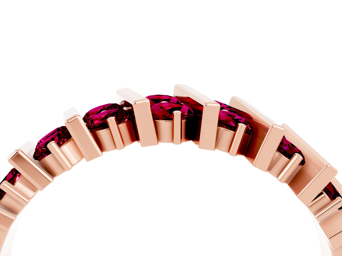 Round Garnet Anniversary Band in Rose gold with Channel Setting and Vertical Prongs_4