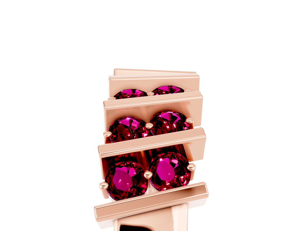 Round Garnet Anniversary Band in Rose gold with Channel Setting and Vertical Prongs_5