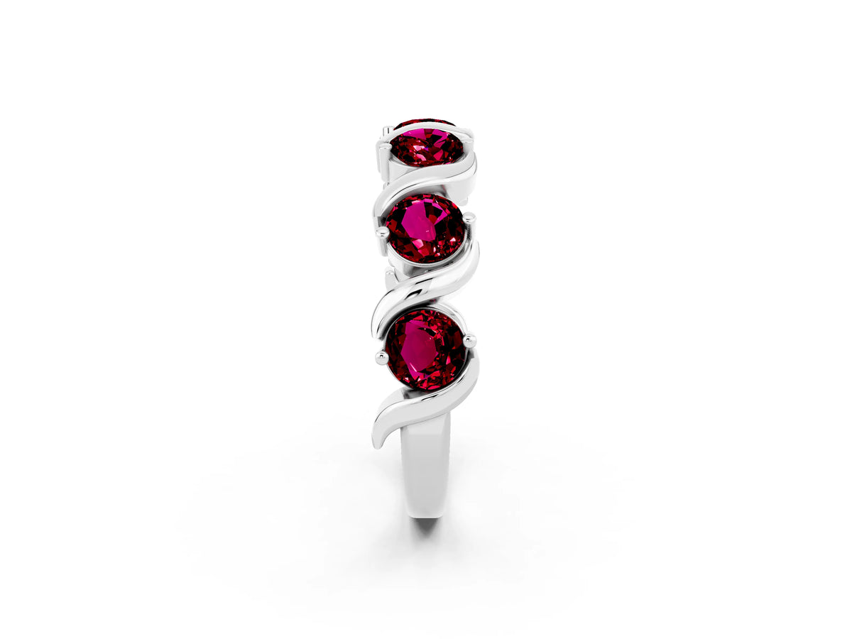 Round Garnet Half Eternity Band in Platinum with Wave Prong Setting_2