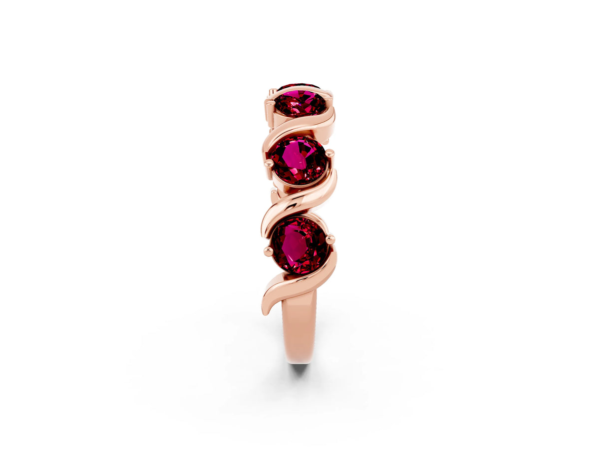 Round Garnet Half Eternity Band in Rose gold with Wave Prong Setting_2