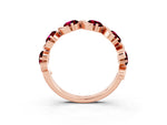 Round Garnet Half Eternity Band in Rose gold with Wave Prong Setting_3