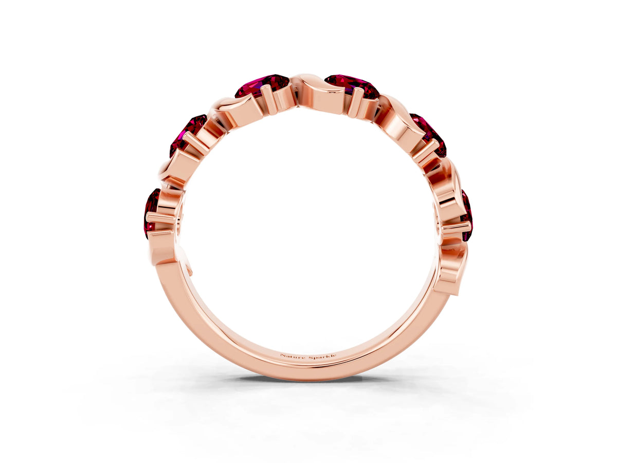 Round Garnet Half Eternity Band in Rose gold with Wave Prong Setting_3