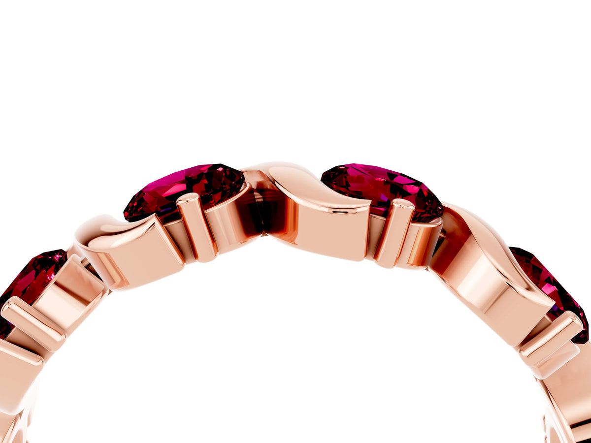 Round Garnet Half Eternity Band in Rose gold with Wave Prong Setting_4