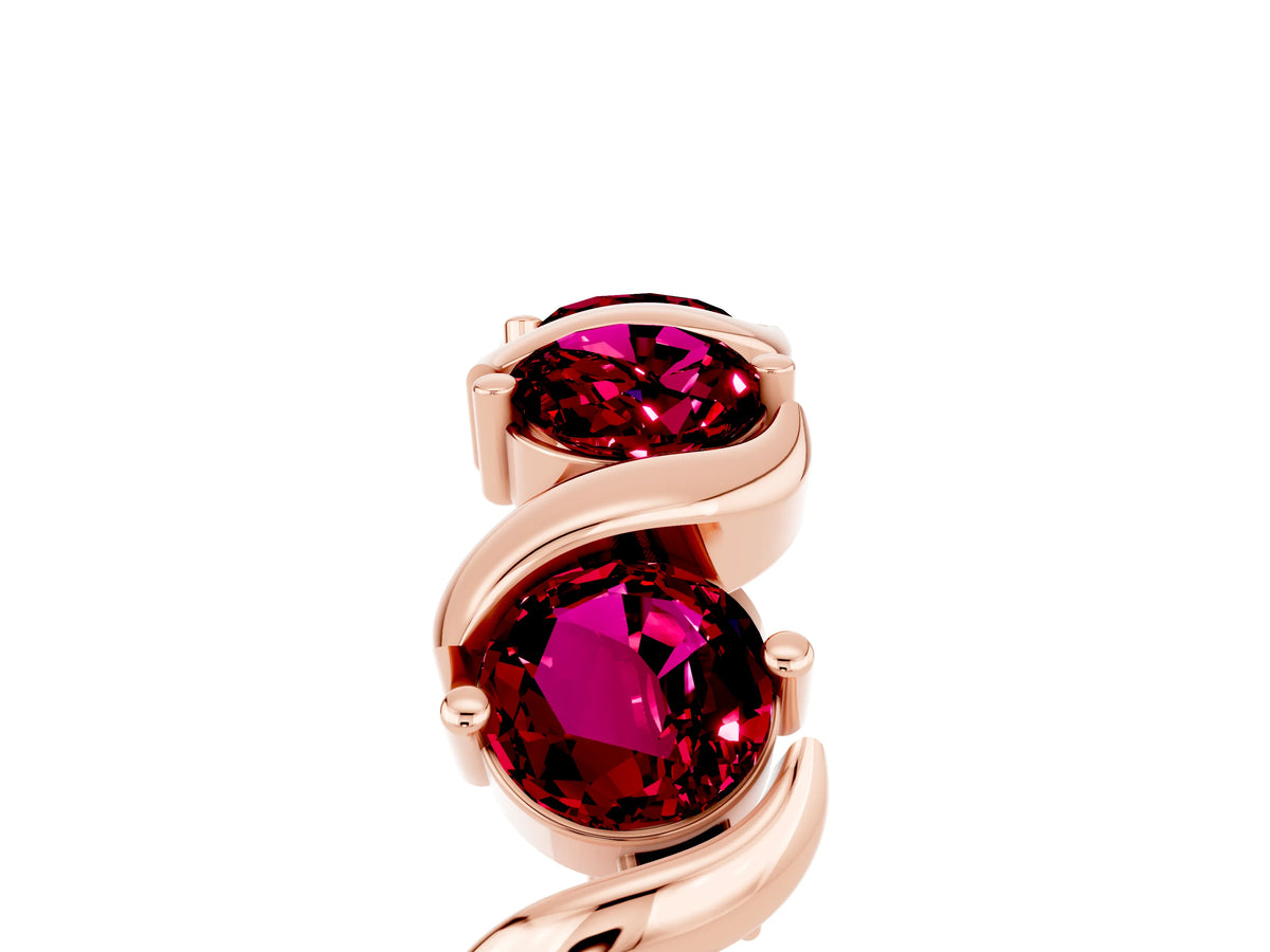 Round Garnet Half Eternity Band in Rose gold with Wave Prong Setting_5
