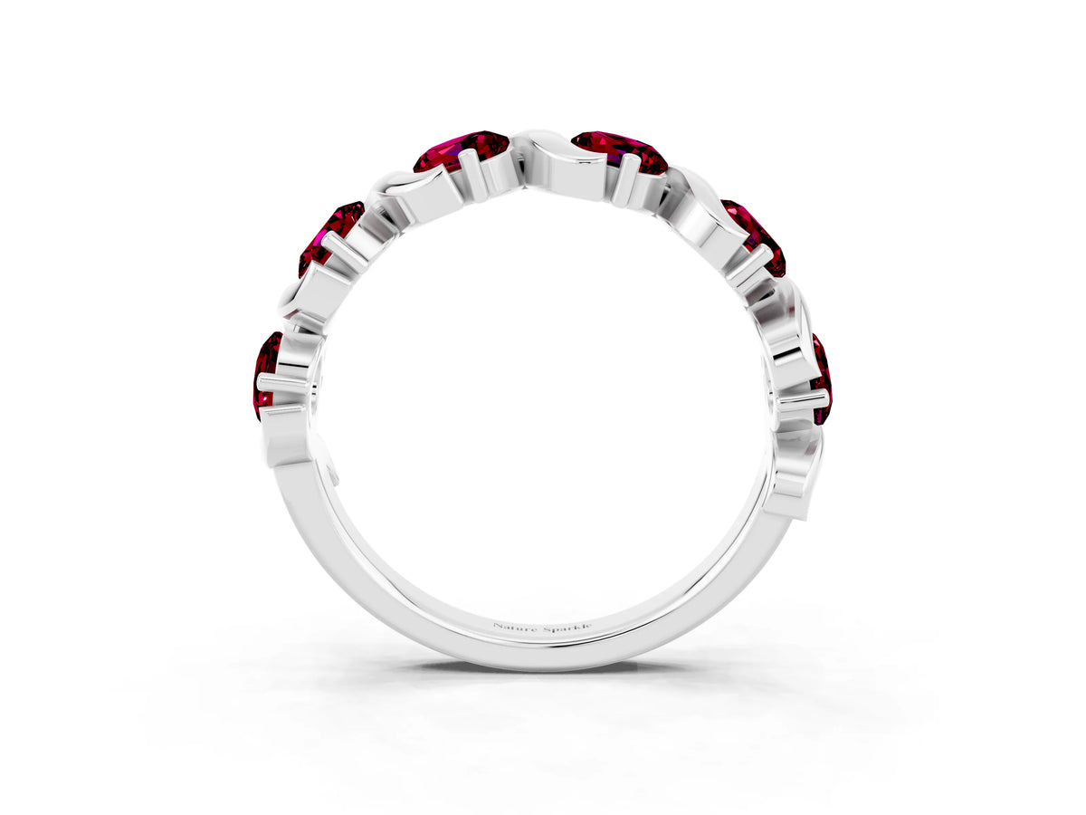 Round Garnet Half Eternity Band in Silver with Wave Prong Setting_3