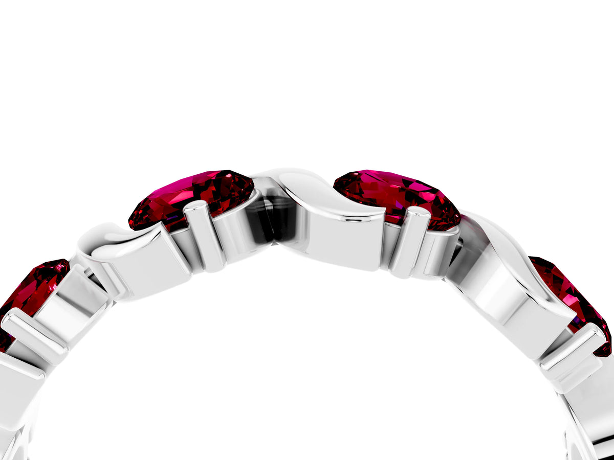 Round Garnet Half Eternity Band in Silver with Wave Prong Setting_4