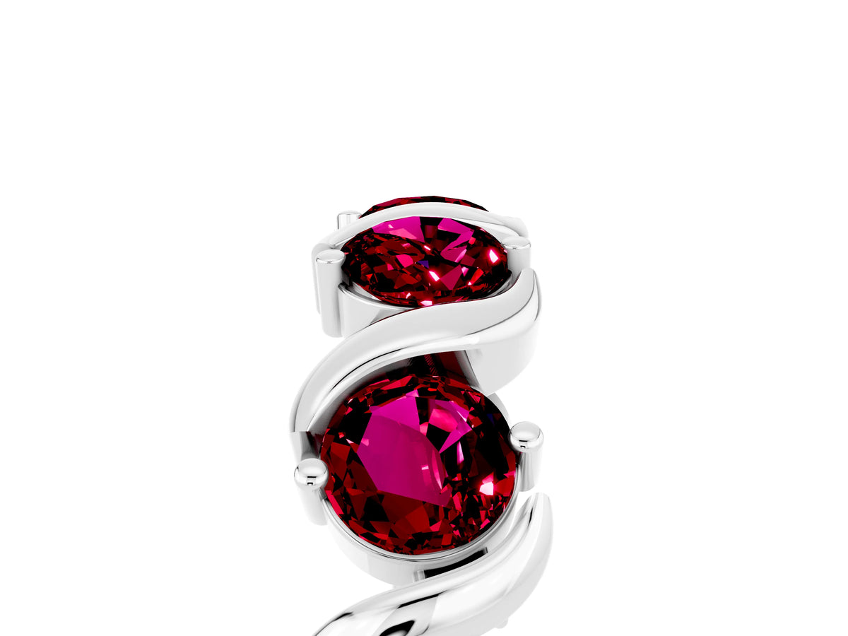 Round Garnet Half Eternity Band in White gold with Wave Prong Setting_5