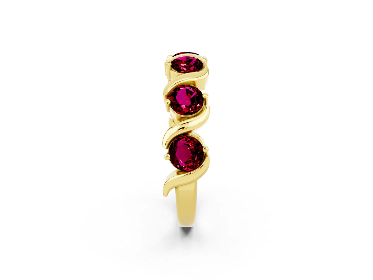 Round Garnet Half Eternity Band in Yellow gold with Wave Prong Setting_2