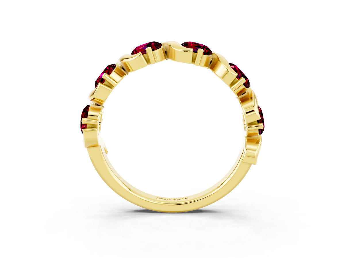 Round Garnet Half Eternity Band in Yellow gold with Wave Prong Setting_3