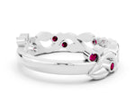Round Garnet Leaf Motif Eternity Band in White gold with Bezel Setting