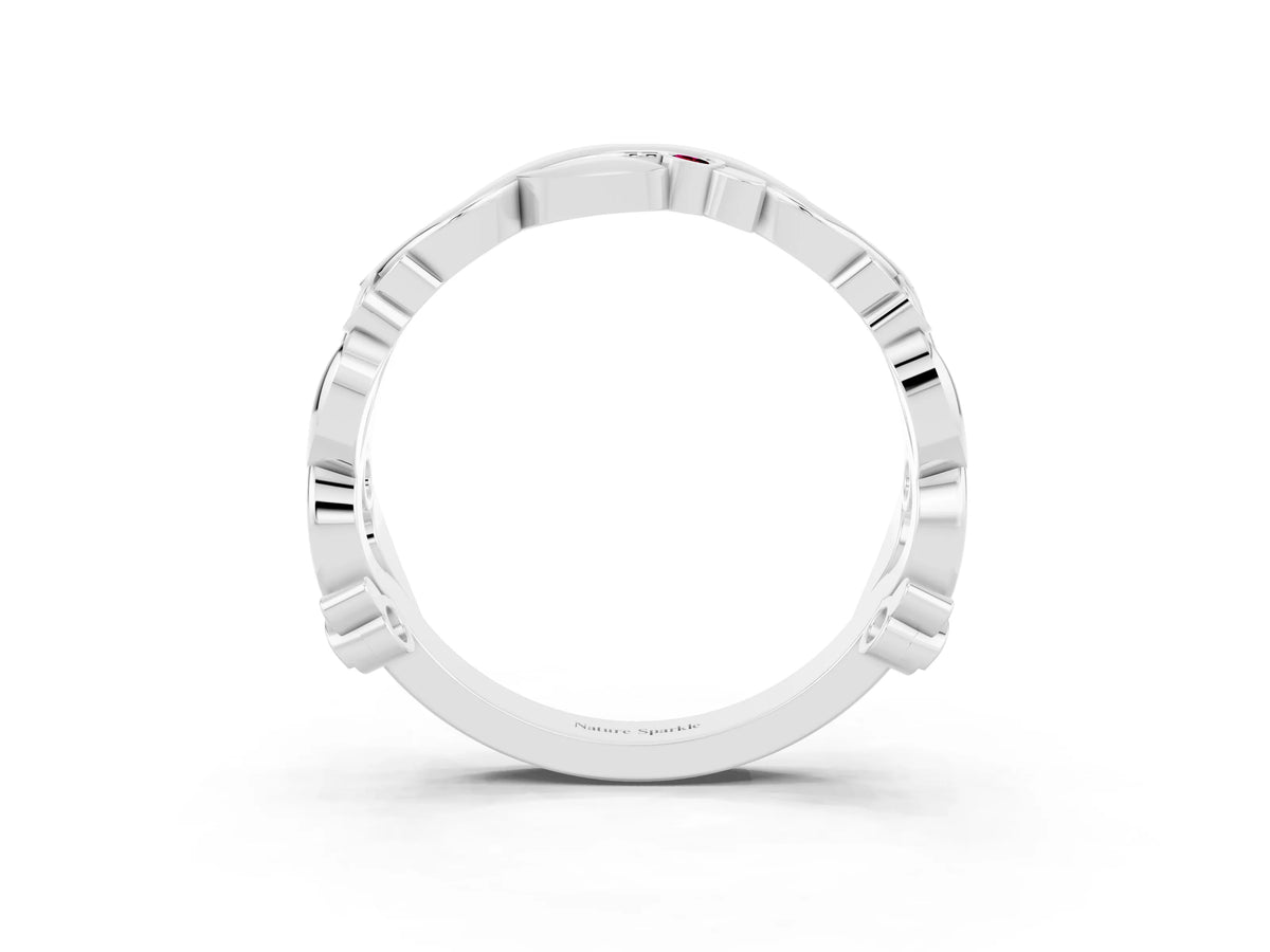 Round Garnet Leaf Motif Eternity Band in White gold with Bezel Setting_3