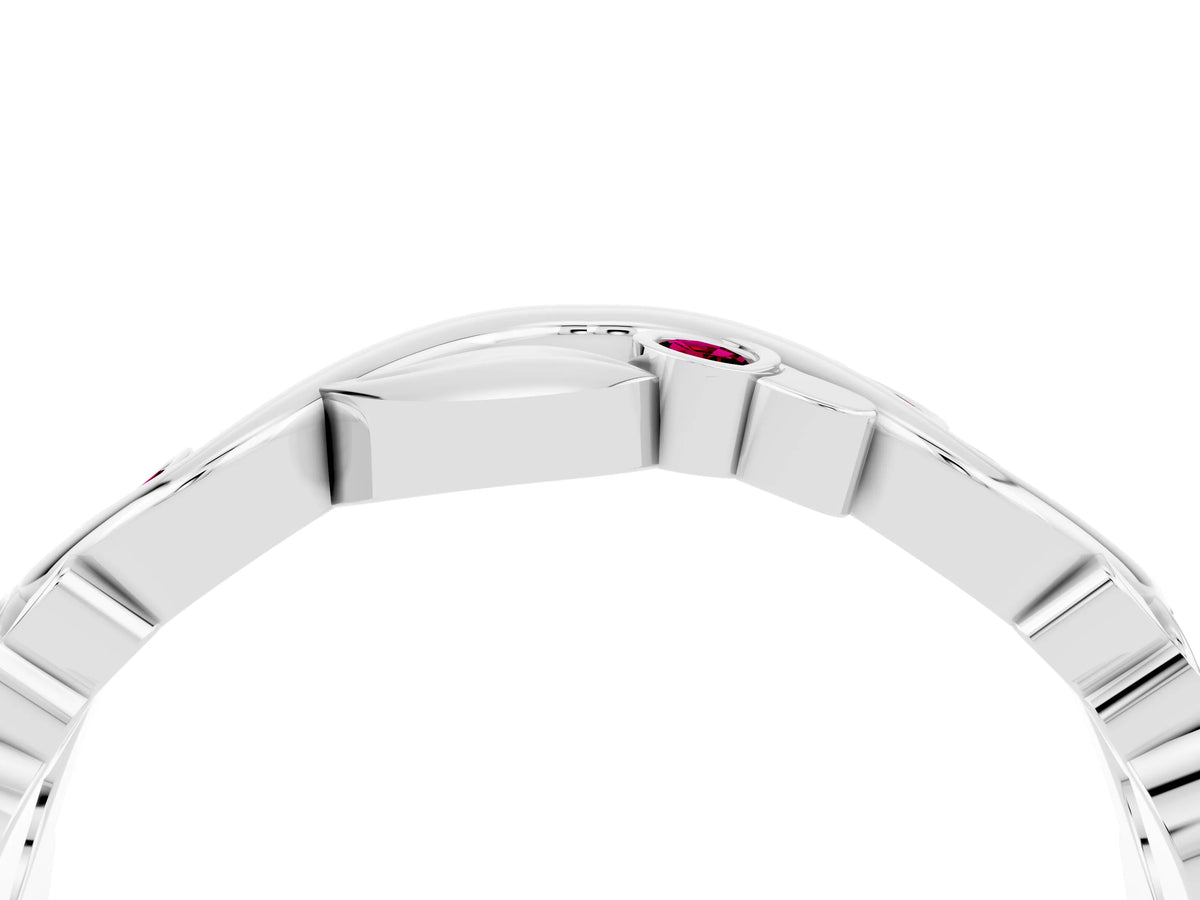 Round Garnet Leaf Motif Eternity Band in White gold with Bezel Setting_4