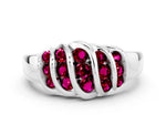 Round Garnet Multi-Row Crossover Band in Silver with Polished Curves