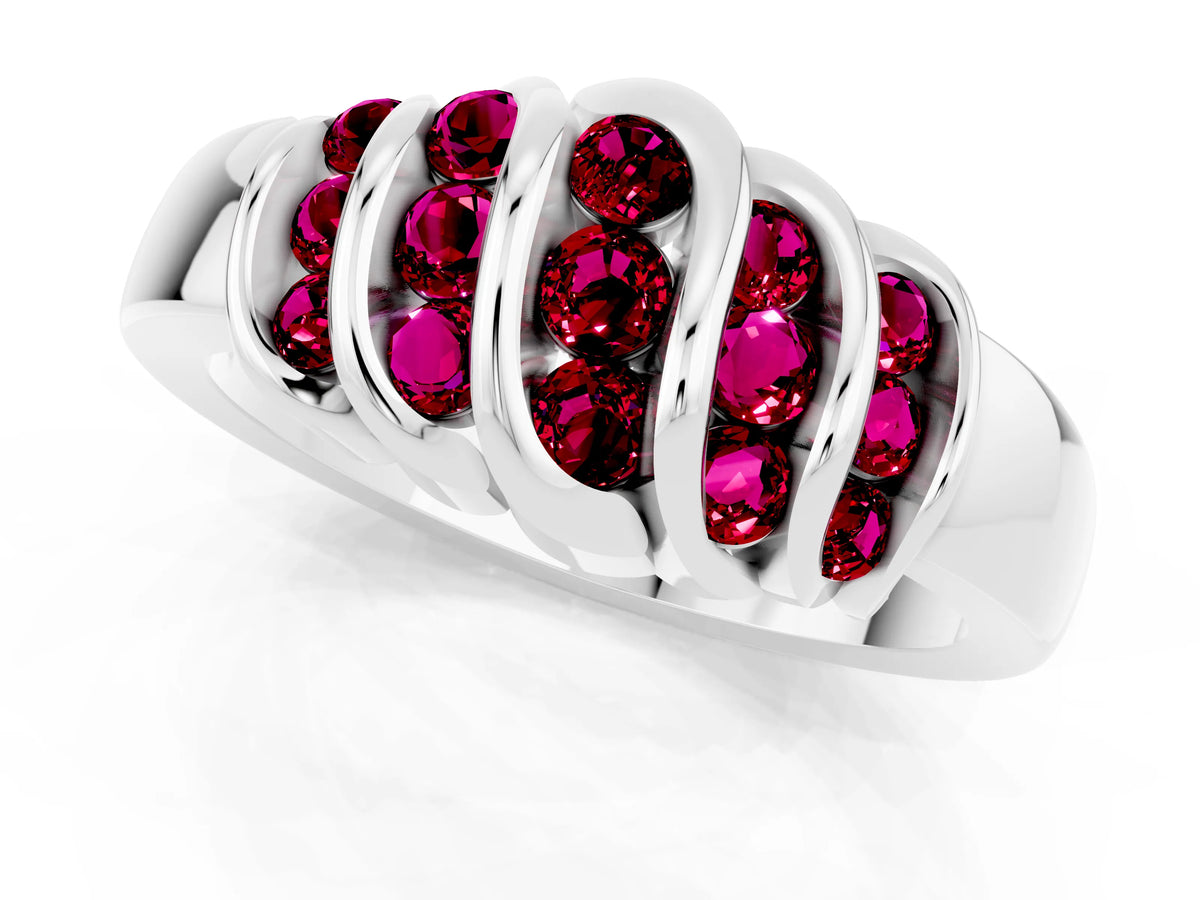 Round Garnet Multi-Row Crossover Band in Silver with Polished Curves_1