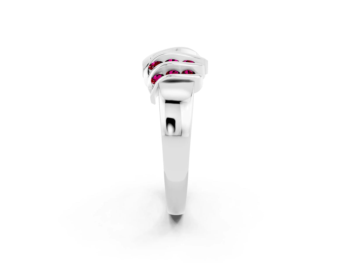 Round Garnet Multi-Row Crossover Band in Silver with Polished Curves_2