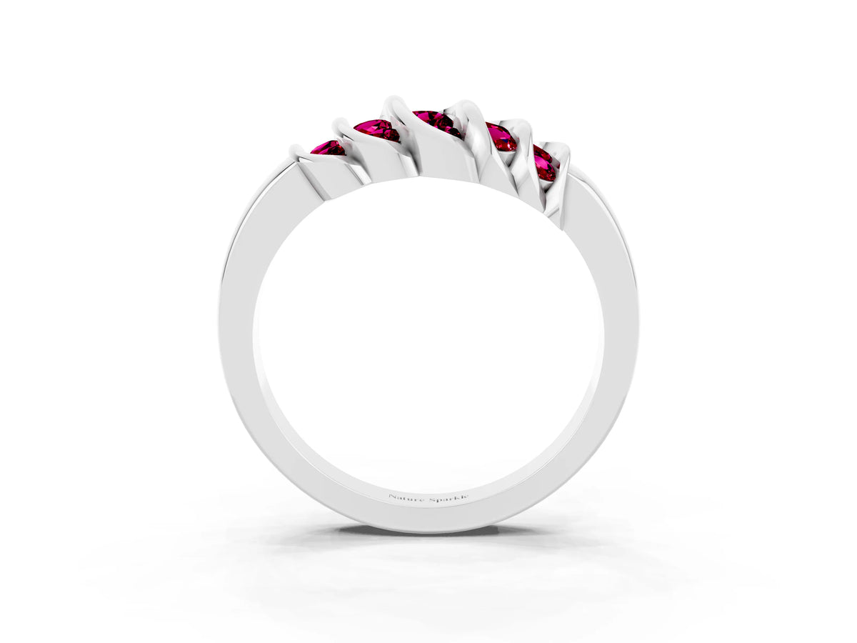 Round Garnet Multi-Row Crossover Band in Silver with Polished Curves_3