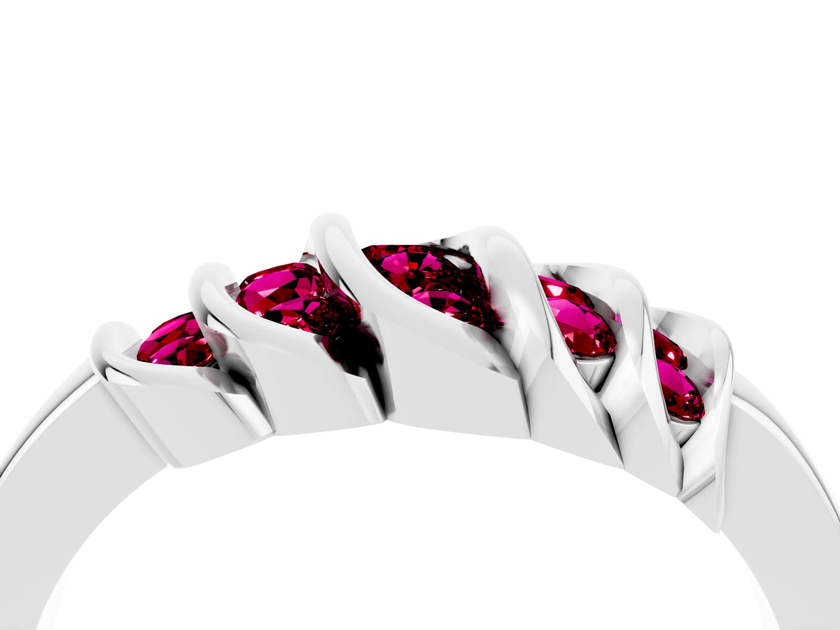 Round Garnet Multi-Row Crossover Band in Silver with Polished Curves_4