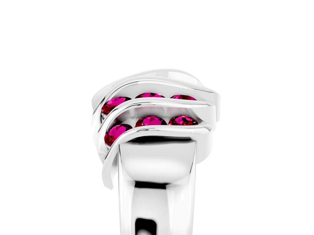 Round Garnet Multi-Row Crossover Band in Silver with Polished Curves_5