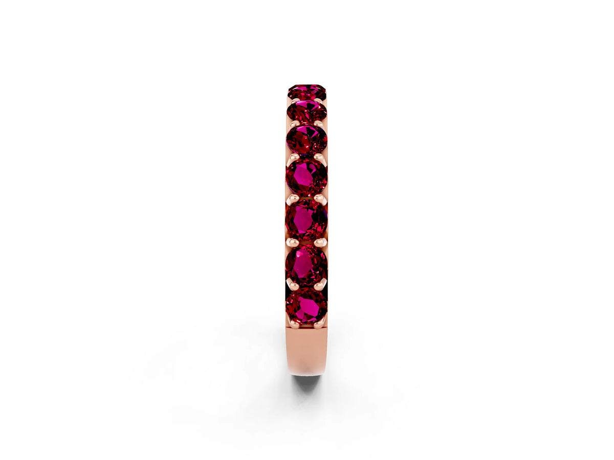 Round Garnet Polished Half Eternity Band in Rose gold with Classic Prong Setting_2