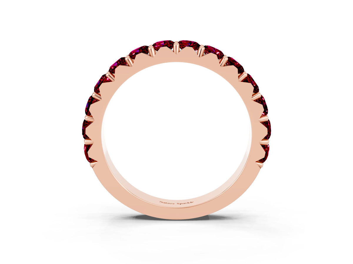 Round Garnet Polished Half Eternity Band in Rose gold with Classic Prong Setting_3