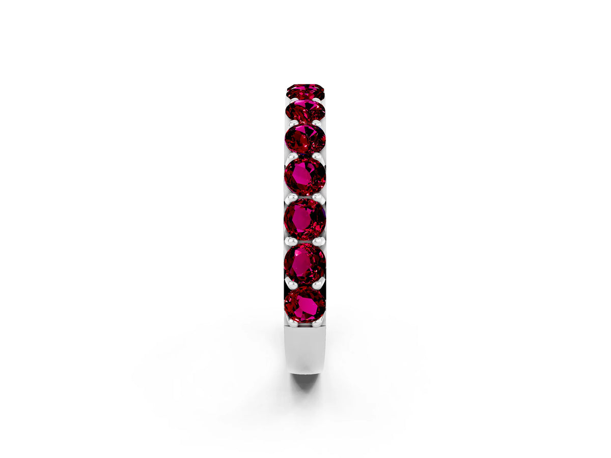 Round Garnet Polished Half Eternity Band in Silver with Classic Prong Setting_2