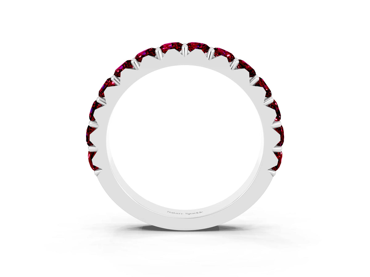 Round Garnet Polished Half Eternity Band in Silver with Classic Prong Setting_3