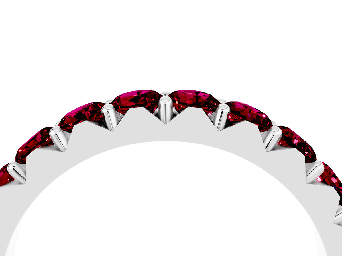 Round Garnet Polished Half Eternity Band in White gold with Classic Prong Setting_4
