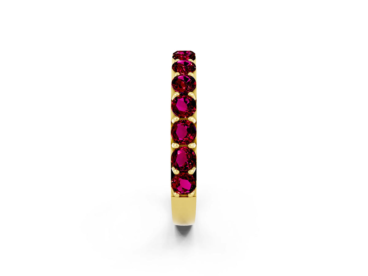 Round Garnet Polished Half Eternity Band in Yellow gold with Classic Prong Setting_2