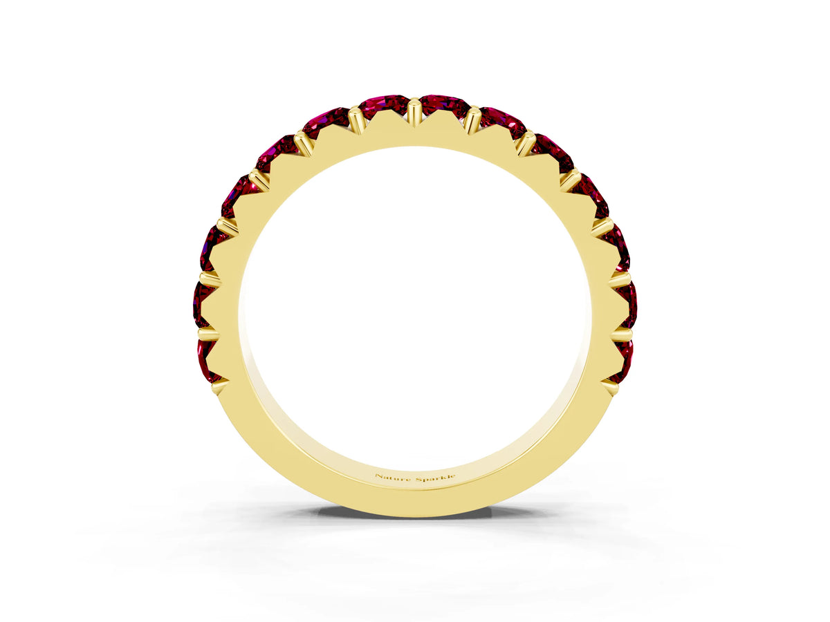 Round Garnet Polished Half Eternity Band in Yellow gold with Classic Prong Setting_3