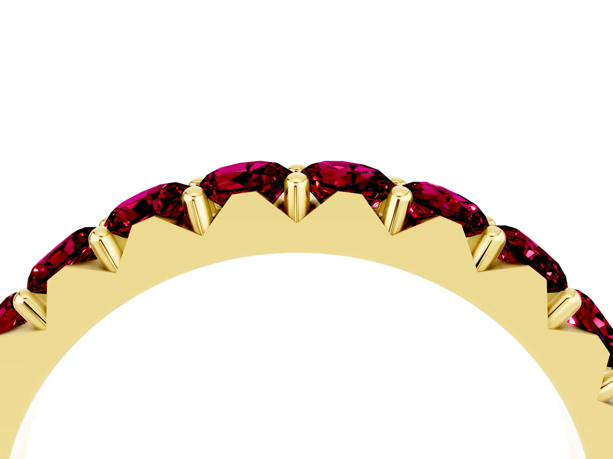Round Garnet Polished Half Eternity Band in Yellow gold with Classic Prong Setting_4