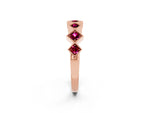 Round Garnet Square Bezel Chevron Band in Rose gold with Milgrain Detailing_2