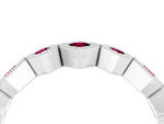 Round Garnet Square Bezel Chevron Band in Silver with Milgrain Detailing_4