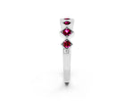 Round Garnet Square Bezel Chevron Band in White gold with Milgrain Detailing_2